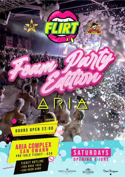 Flyer soirée mousse Aria Complex Malte
